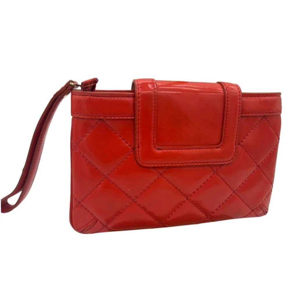 Kate Spade Wristlet Women's Cherry Red Quilted Patent Leather Clutch Bag